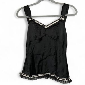 Y2K Ann Taylor Black & White Lace Trim Tank
